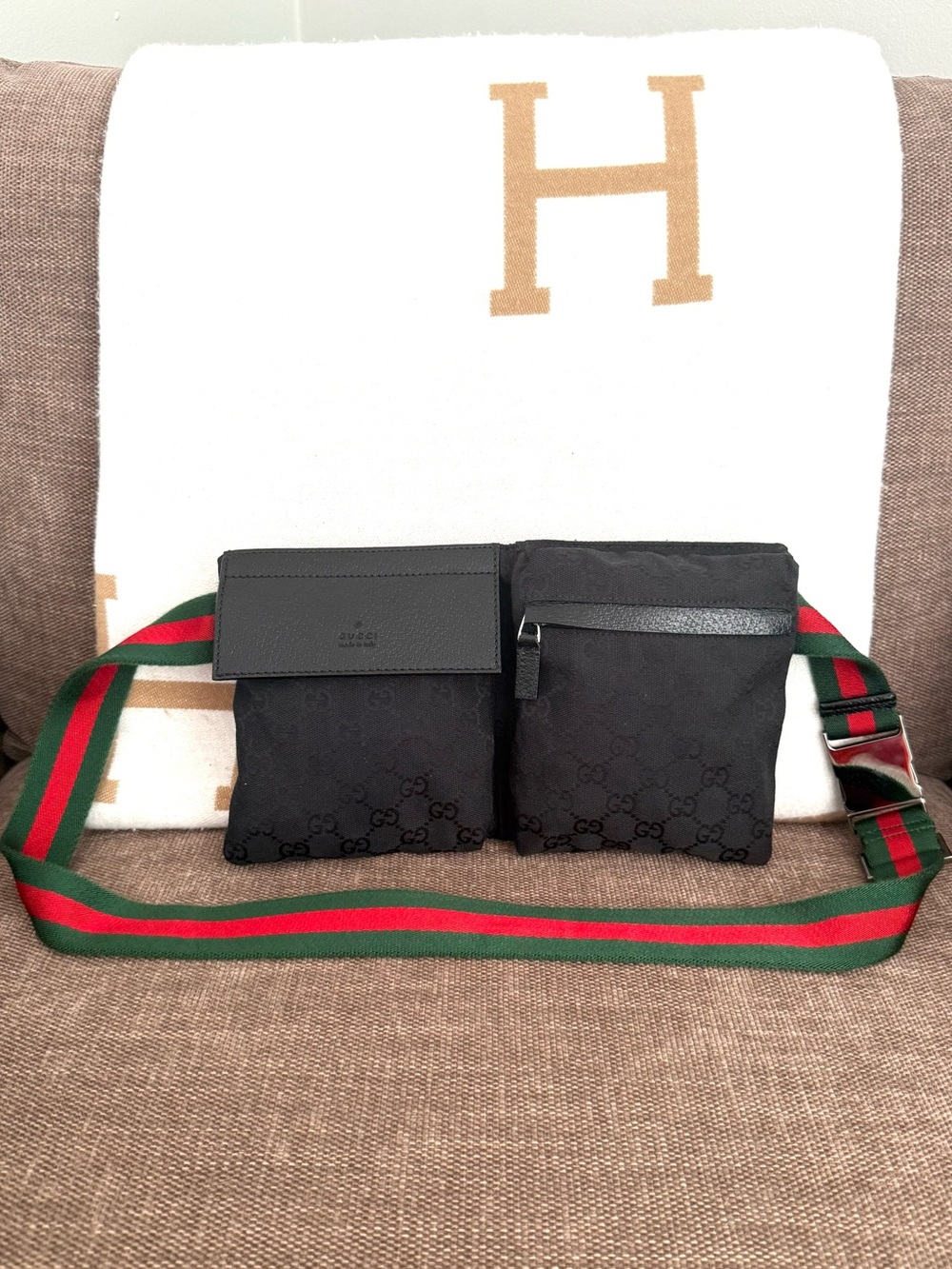 Gucci authentic black monogram canvas waist bag Fanny pack belt bag